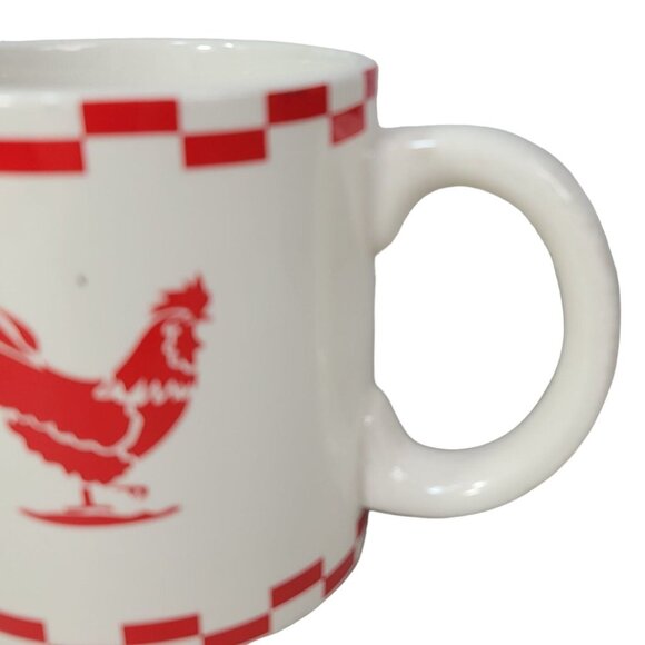 2/$15 Rooster Chicken Mug White Red 4.5" Large Oversized Farm Checkerboard READ - Picture 5 of 12
